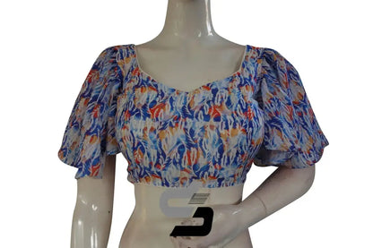 Whispering Ivory, Off-White Designer Organza Ruffle Sleeve Saree Blouse - D3blouses