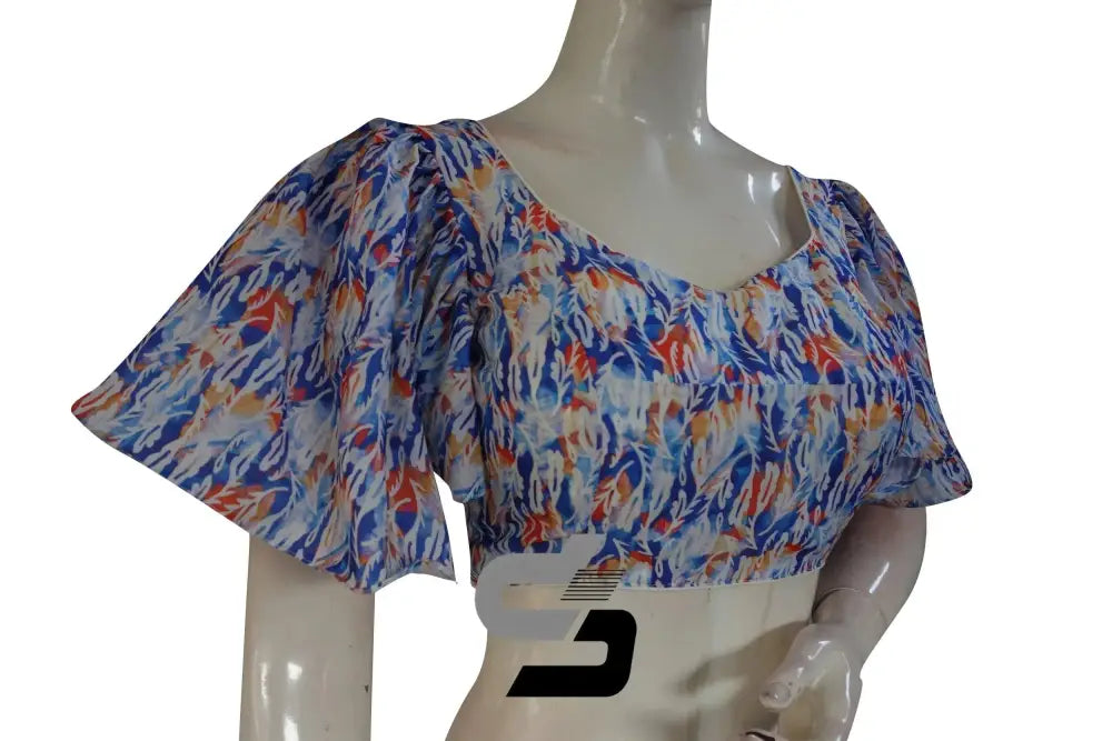 Whispering Ivory, Off-White Designer Organza Ruffle Sleeve Saree Blouse - D3blouses