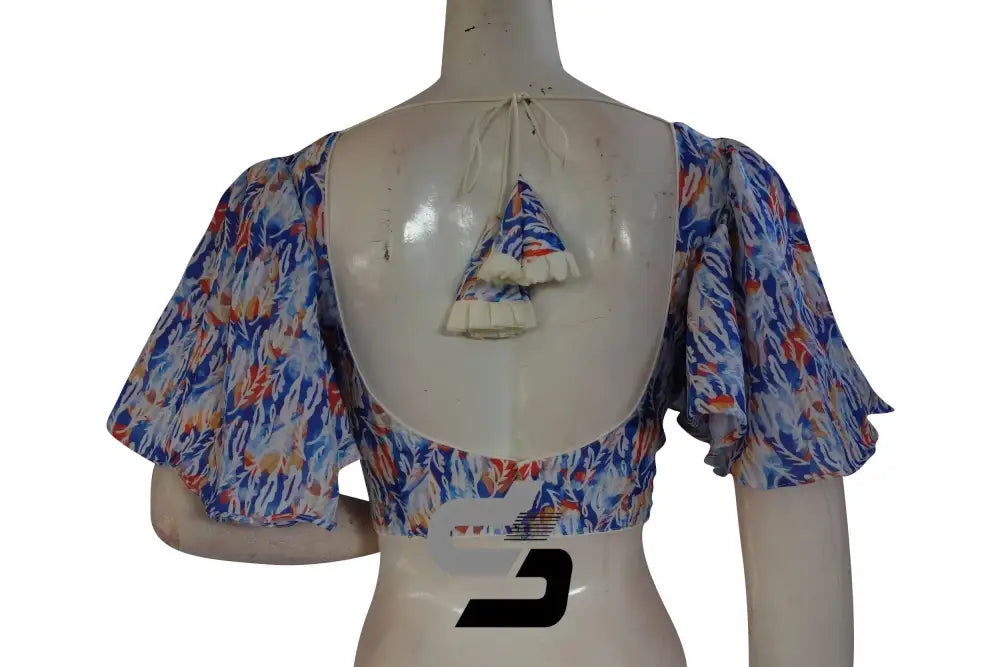 Whispering Ivory, Off-White Designer Organza Ruffle Sleeve Saree Blouse - D3blouses