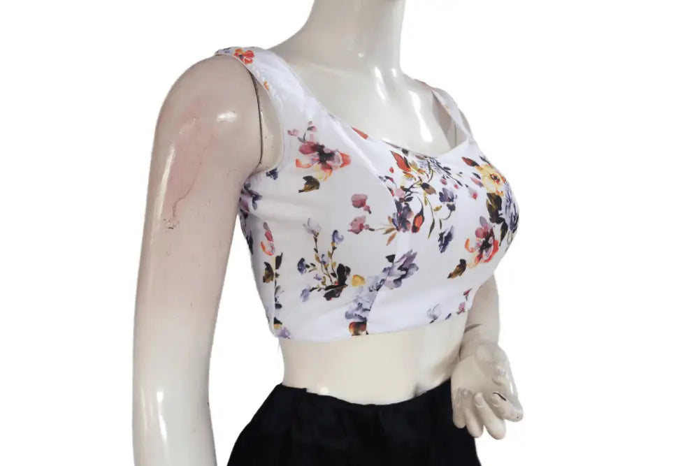 White Color Designer Organza Sleeveless Readymade Saree Blouse With Tassels - D3blouses