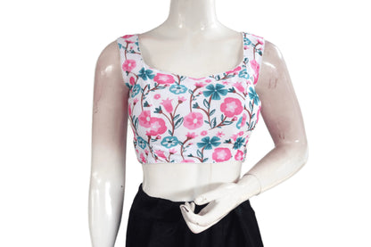 White Color Designer Organza Sleeveless Readymade Saree Blouse With Tassels - D3blouses