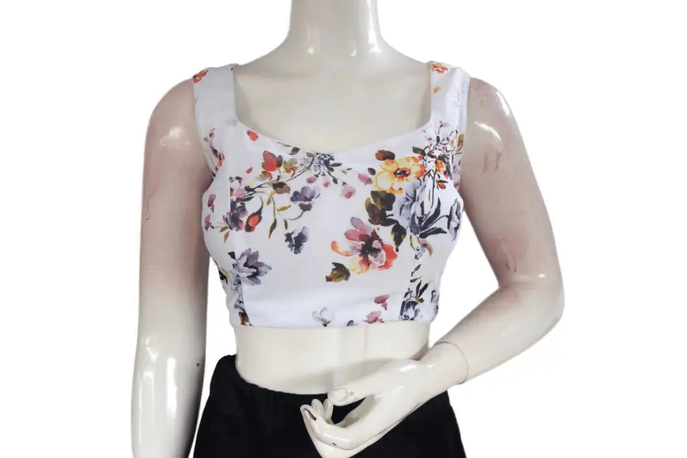 White Color Designer Organza Sleeveless Readymade Saree Blouse With Tassels - D3blouses