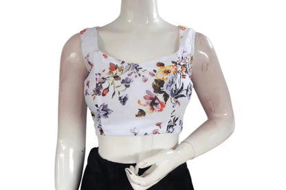 White Color Designer Organza Sleeveless Readymade Saree Blouse With Tassels - D3blouses