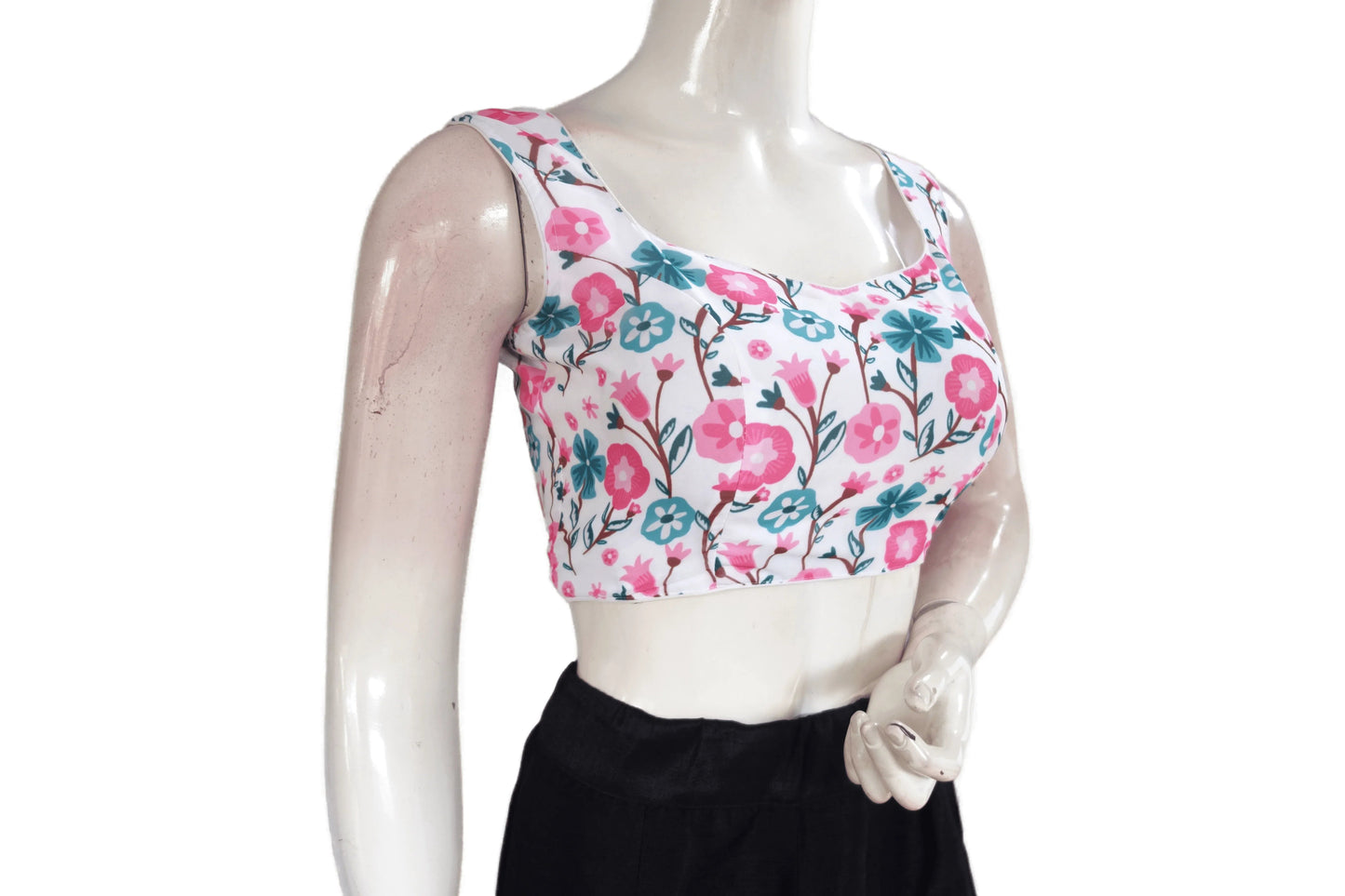 White Color Designer Organza Sleeveless Readymade Saree Blouse With Tassels - D3blouses