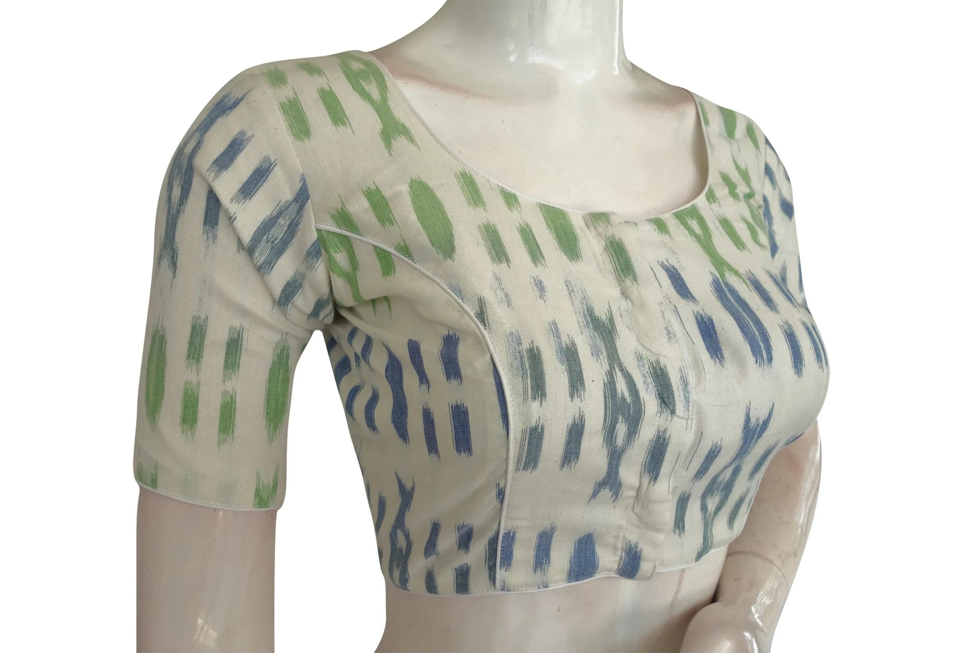 White Color Ikkat Cotton Readymade Blouse - D3blouses