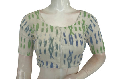 White Color Ikkat Cotton Readymade Blouse - D3blouses