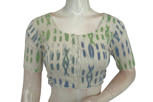 White Color Ikkat Cotton Readymade Blouse - D3blouses