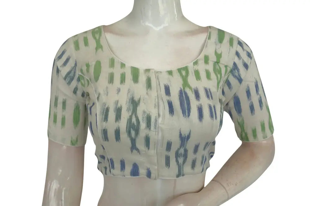 White Color Ikkat Cotton Readymade Blouse - D3blouses