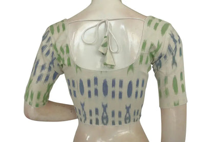 White Color Ikkat Cotton Readymade Blouse - D3blouses
