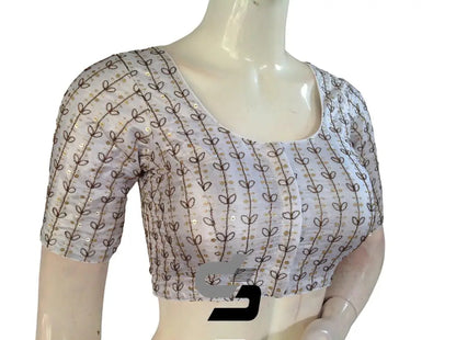 White Color Raw Silk Designer Embroidery Readymade Saree Blouse, Indian Ethnic wear - D3blouses