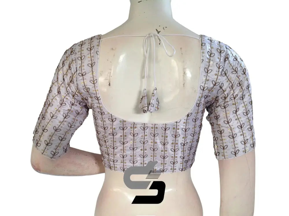 White Color Raw Silk Designer Embroidery Readymade Saree Blouse, Indian Ethnic wear - D3blouses