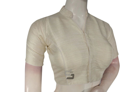 White Color Semi Silk Plain Collar Neck Readymade Blouse - D3blouses