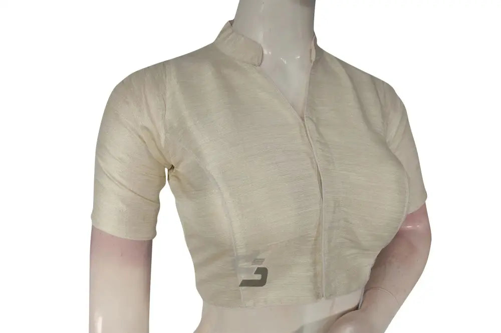 White Color Semi Silk Plain Collar Neck Readymade Blouse - D3blouses