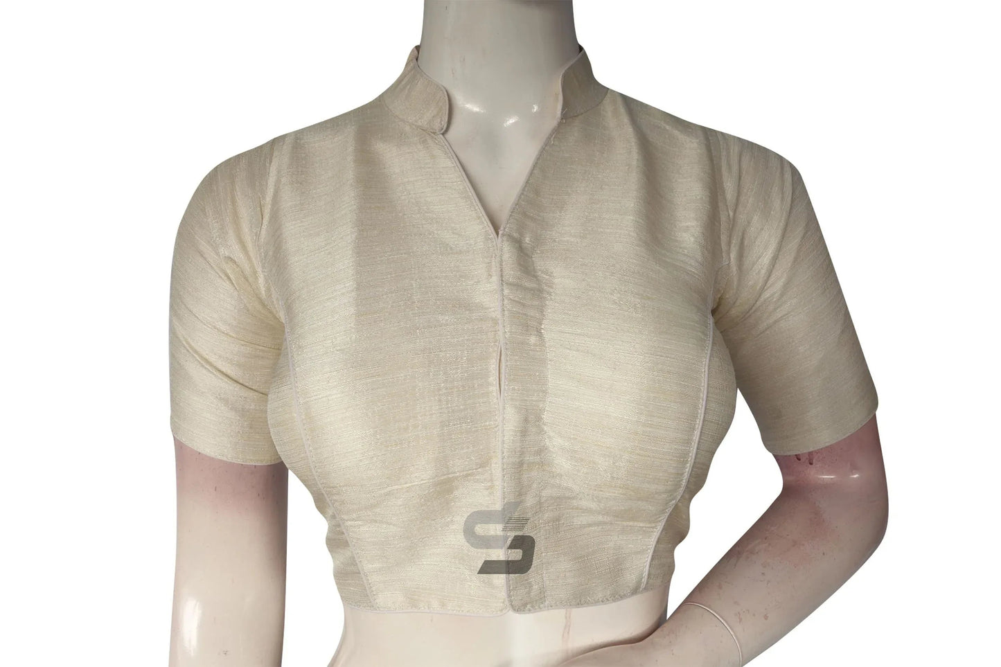 White Color Semi Silk Plain Collar Neck Readymade Blouse - D3blouses