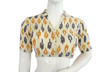 White Ikkat Collar Tunic Tops, Stylish and Comfortable - D3blouses