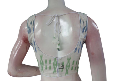 White Ikkat Designer Readymade Saree Blouse, Elevate Your Ethnic Ensemble! - D3blouses