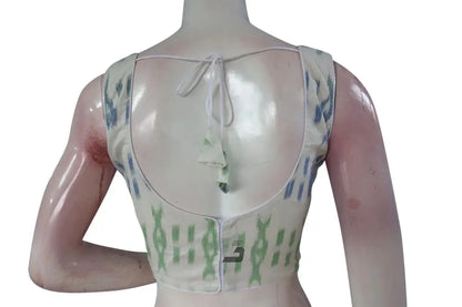 White Ikkat Designer Readymade Saree Blouse, Elevate Your Ethnic Ensemble! - D3blouses