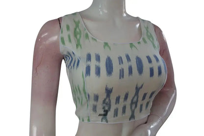 White Ikkat Designer Readymade Saree Blouse, Elevate Your Ethnic Ensemble! - D3blouses