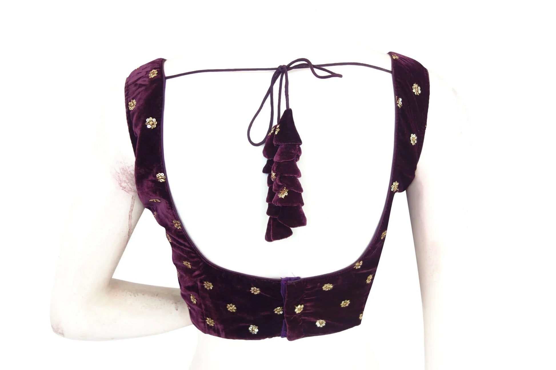 Wine Color Designer Velvet Sequin Readymade Saree Blouse - D3blouses