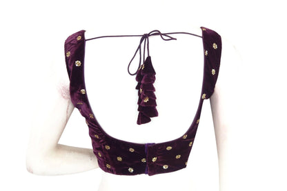 Wine Color Designer Velvet Sequin Readymade Saree Blouse - D3blouses