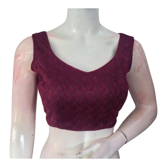 Wine Color Elegance: Georgette Designer Party Wear Ready made Blouse - D3blouses
