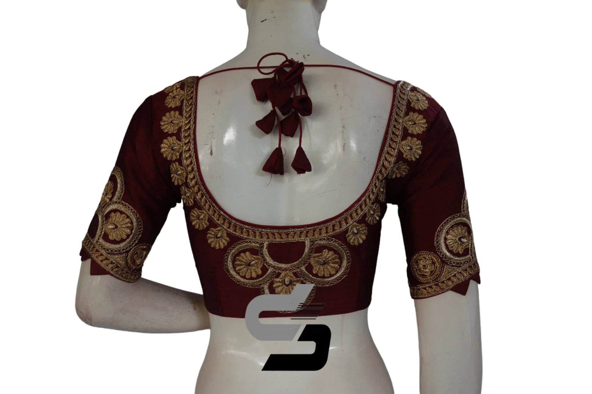 Wine Color Semi Silk Designer Embroidery Readymade Saree Blouse - D3blouses