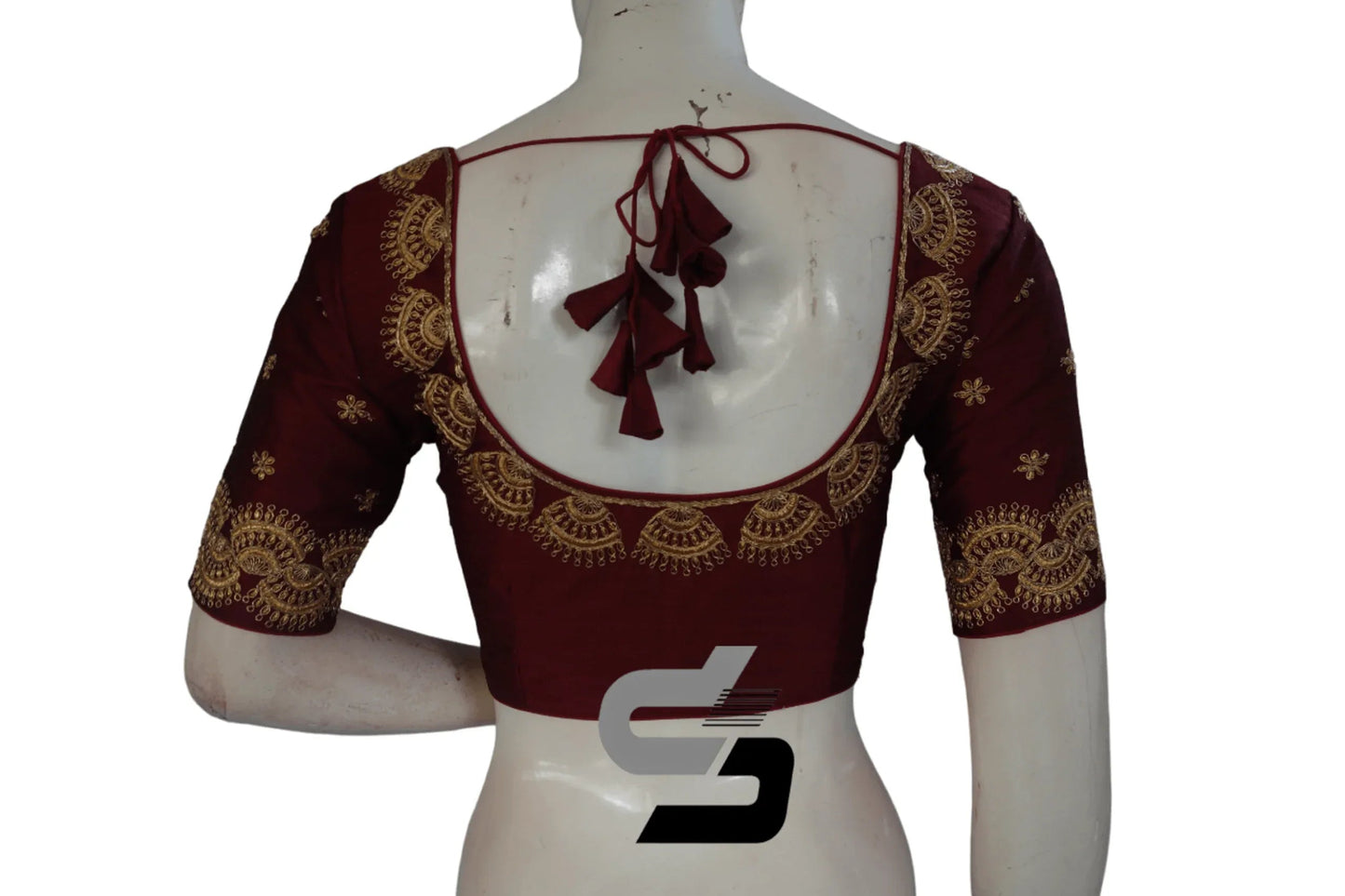Wine Color Semi Silk Designer Embroidery Readymade Saree Blouse - D3blouses