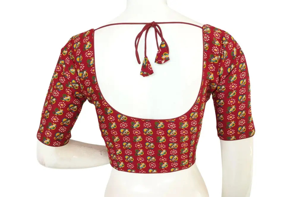 Wine Red Color Cotton Printed Readymade Blouse From D3 Blouses - D3blouses