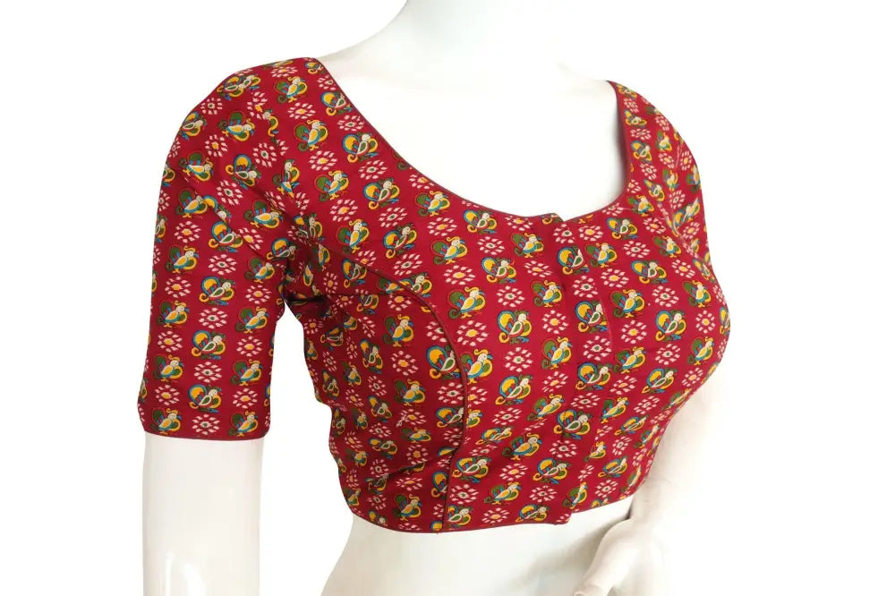 Wine Red Color Cotton Printed Readymade Blouse From D3 Blouses - D3blouses