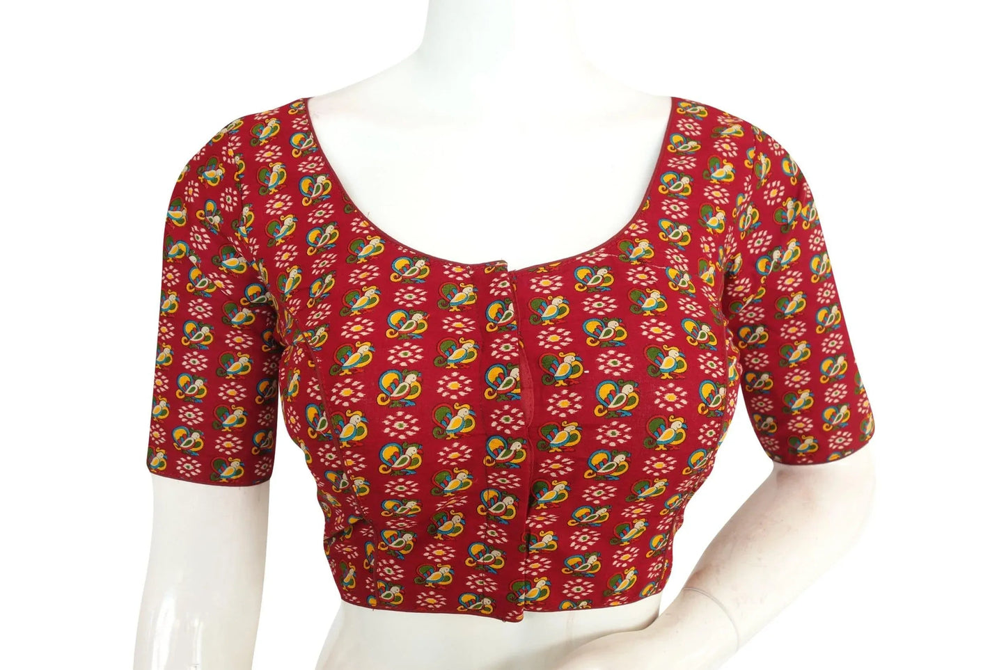 Wine Red Color Cotton Printed Readymade Blouse From D3 Blouses - D3blouses