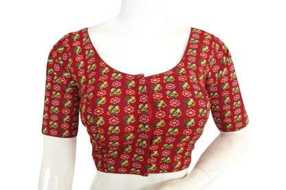 Wine Red Color Cotton Printed Readymade Blouse From D3 Blouses - D3blouses