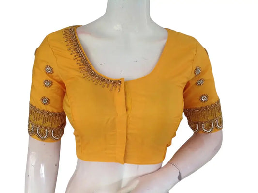 Yellow Aari Handwork | Trendy Bridal Saree Blouse - D3blouses