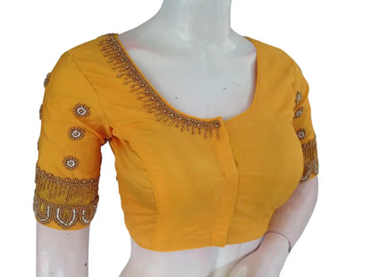 Yellow Aari Handwork | Trendy Bridal Saree Blouse - D3blouses