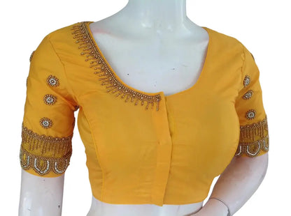 Yellow Aari Handwork | Trendy Bridal Saree Blouse - D3blouses