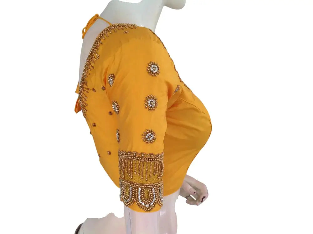 Yellow Aari Handwork | Trendy Bridal Saree Blouse - D3blouses