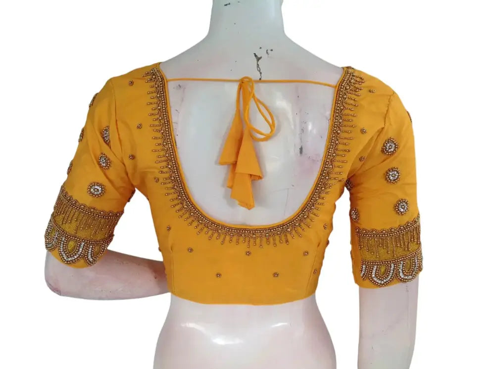 Yellow Aari Handwork | Trendy Bridal Saree Blouse - D3blouses