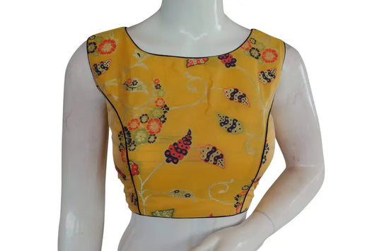 Yellow Color Banarasi Brocade silk Readymade saree blouse, Indian Readymade blouse, Crop top, - D3blouses