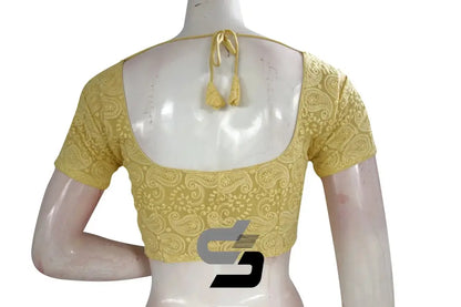 Yellow Color Chikankari Embroidery Readymade saree blouse, Indian Readymade blouse, Croptop - D3blouses