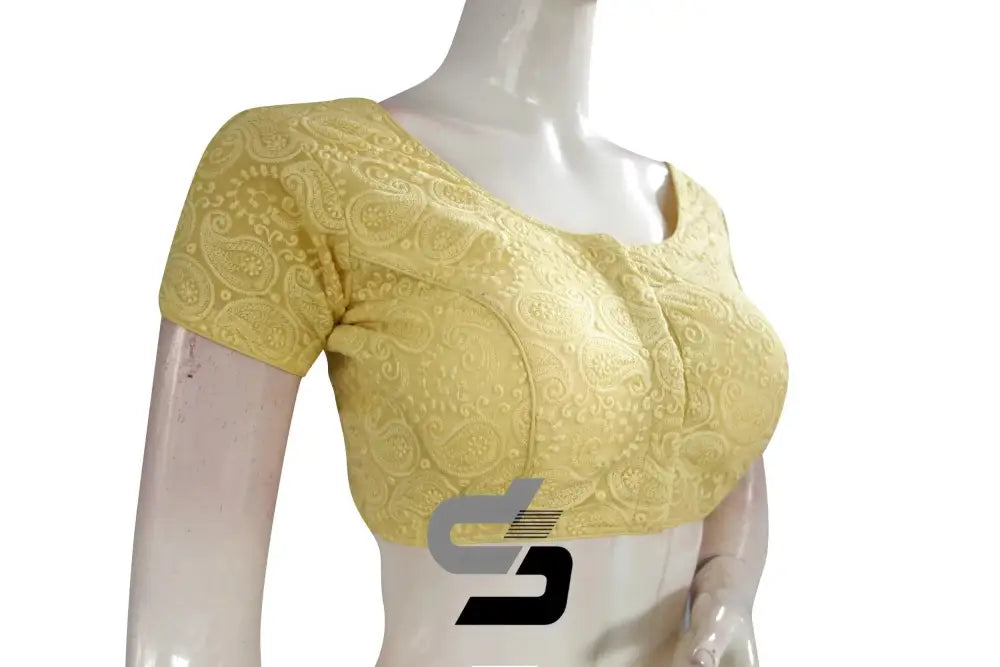 Yellow Color Chikankari Embroidery Readymade saree blouse, Indian Readymade blouse, Croptop - D3blouses