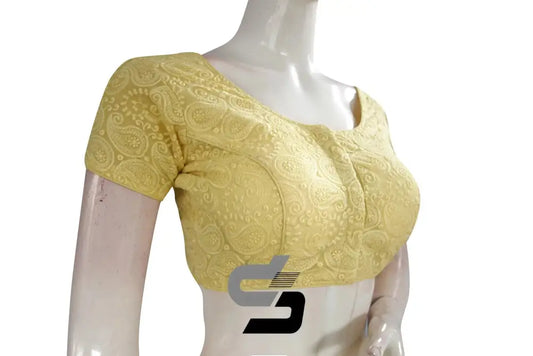 Yellow Color Chikankari Embroidery Readymade saree blouse, Indian Readymade blouse, Croptop - D3blouses