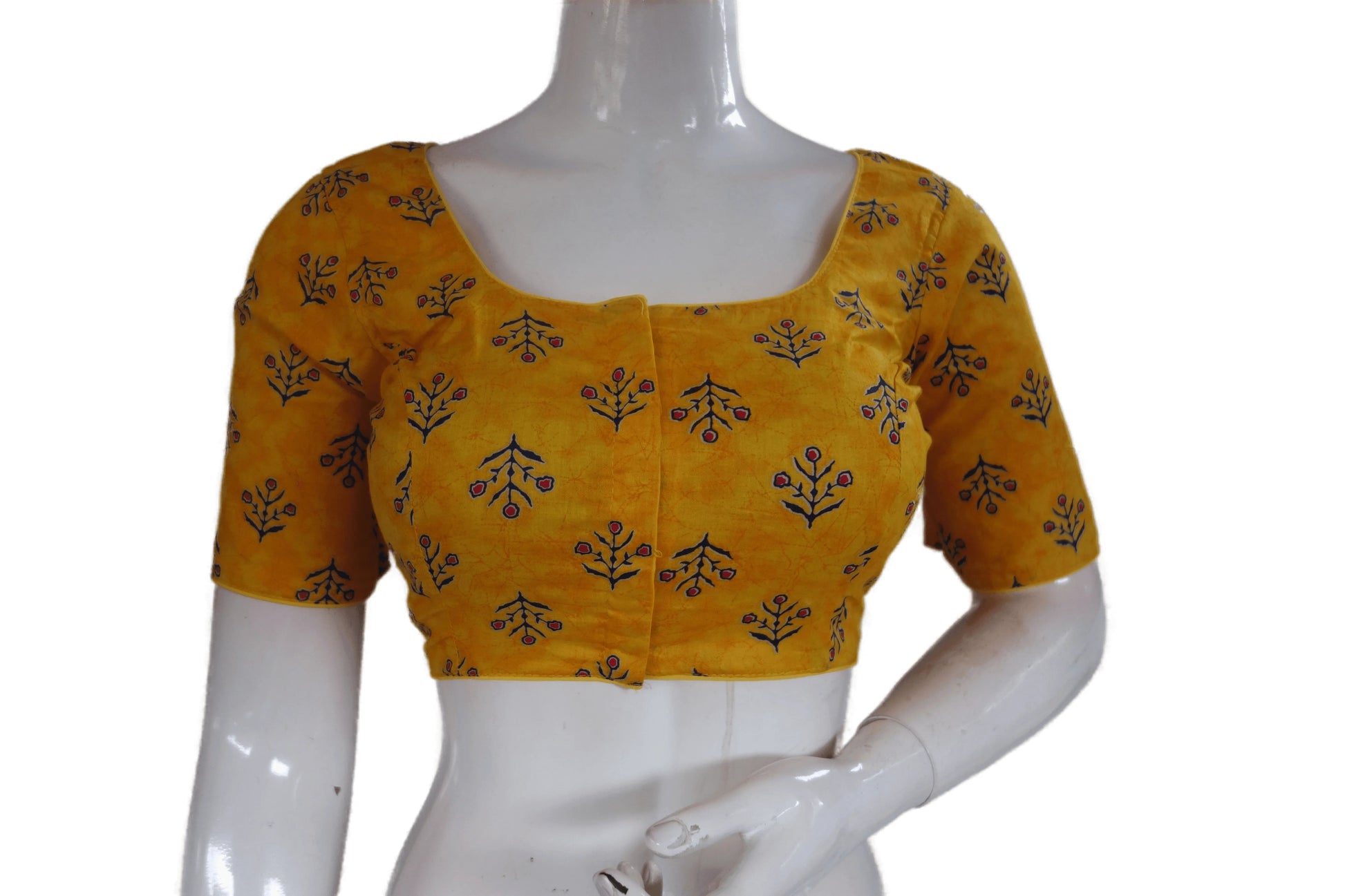 Yellow Color Cotton Printed Readymade Saree Blouse - D3blouses