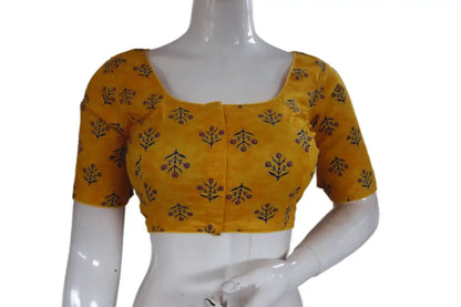 Yellow Color Cotton Printed Readymade Saree Blouse - D3blouses
