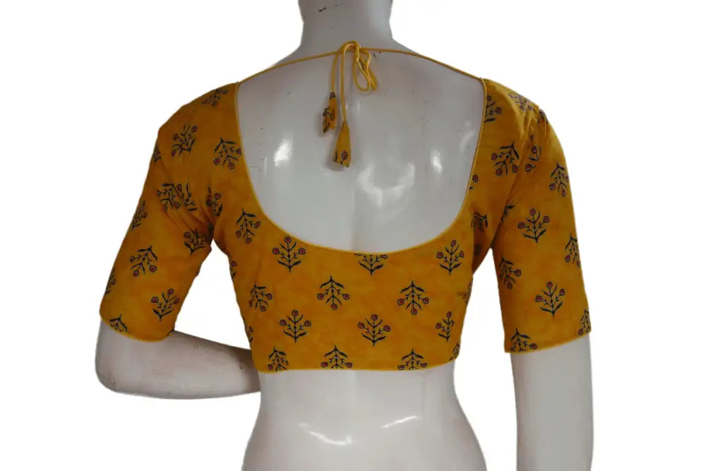 Yellow Color Cotton Printed Readymade Saree Blouse - D3blouses