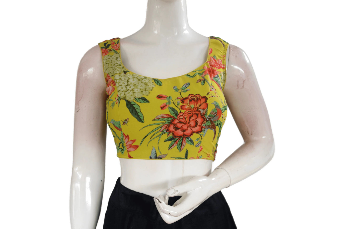 Yellow Color Designer Organza Sleeveless Readymade Saree Blouse With Tassels - D3blouses