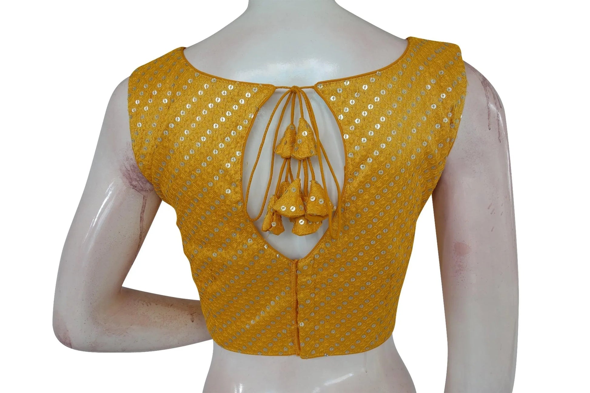 Yellow Color Georgette Sequin Boat neck Designer Readymade Blouse with Saree Belt - D3blouses