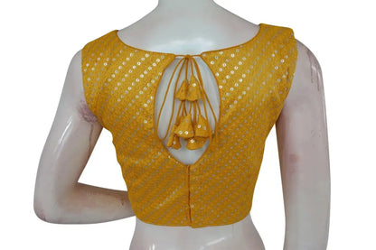 Yellow Color Georgette Sequin Boat neck Designer Readymade Blouse with Saree Belt - D3blouses