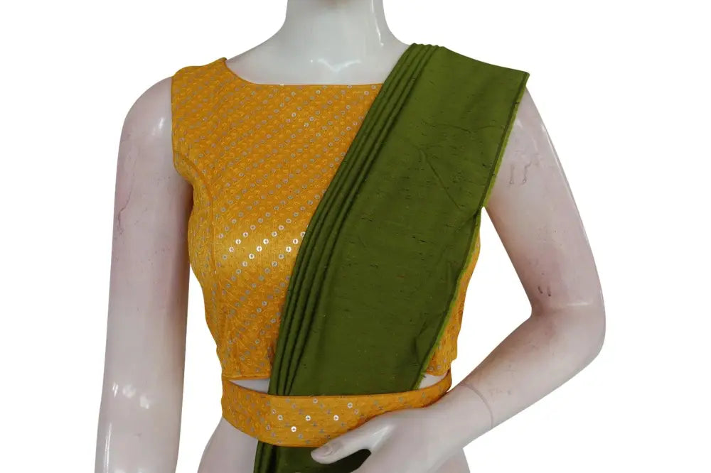 Yellow Color Georgette Sequin Boat neck Designer Readymade Blouse with Saree Belt - D3blouses