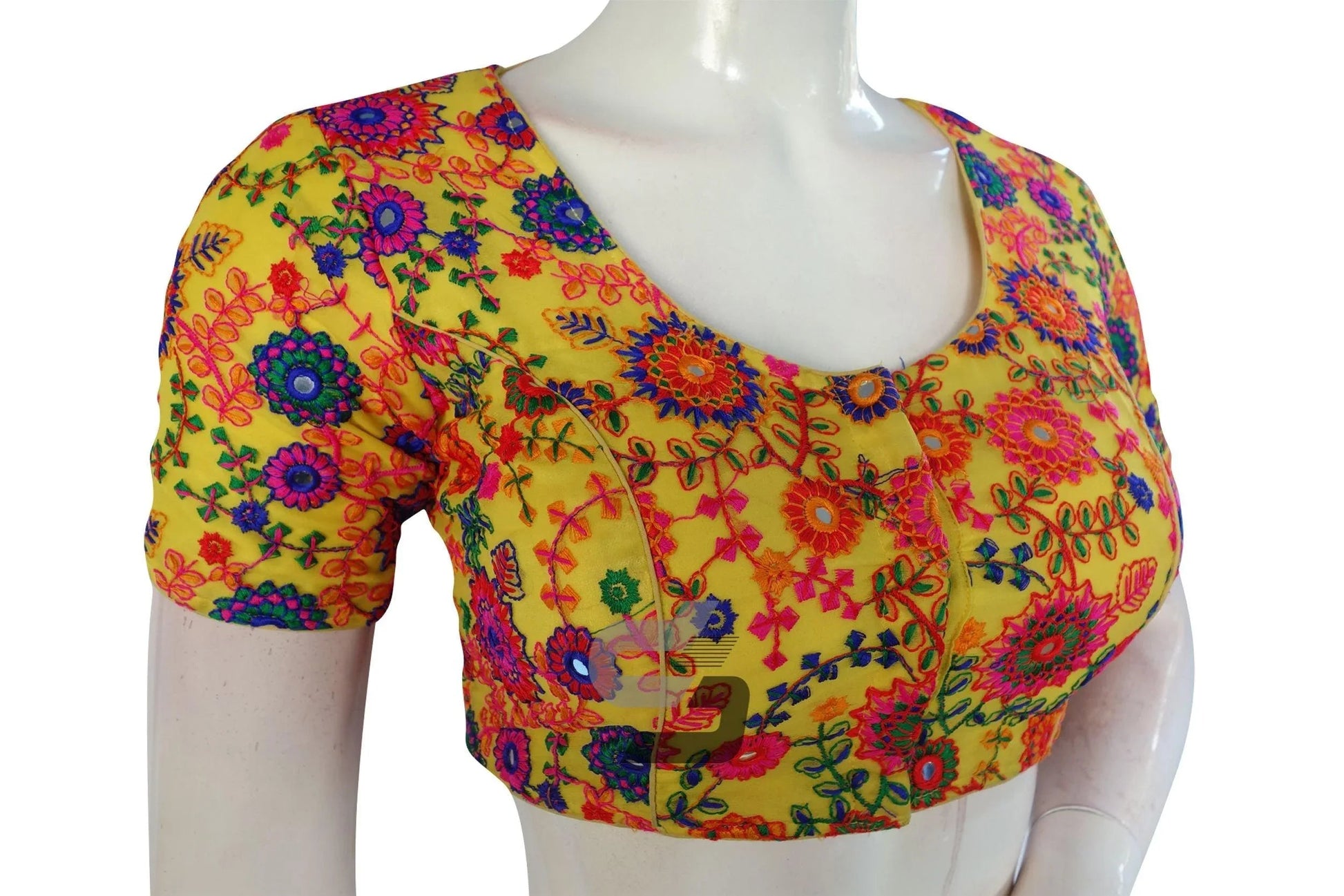 Yellow Color Multi Thread Embroidery Readymade Blouse - D3blouses