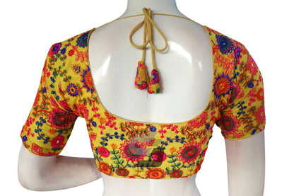 Yellow Color Multi Thread Embroidery Readymade Blouse - D3blouses