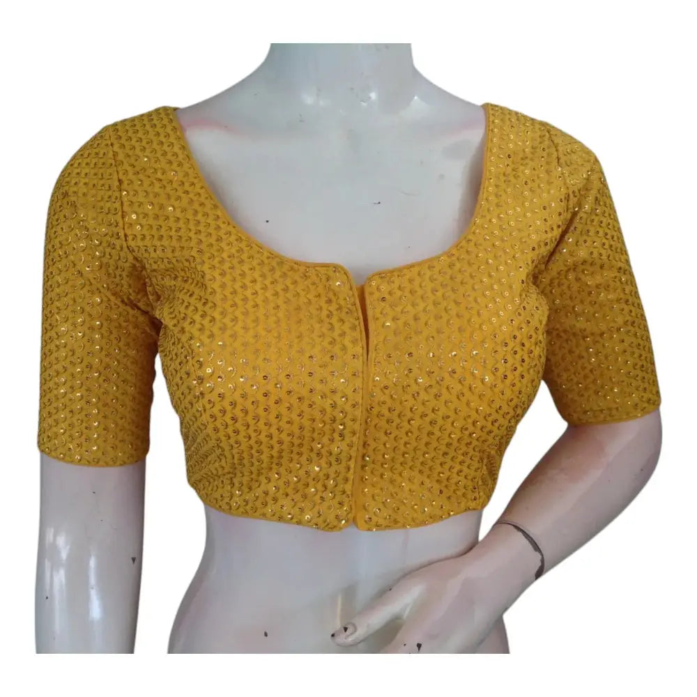 Yellow Color Semi Silk Designer Saree Blouse for Weddings & Festivals - D3blouses